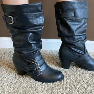 Black mid calf boots
